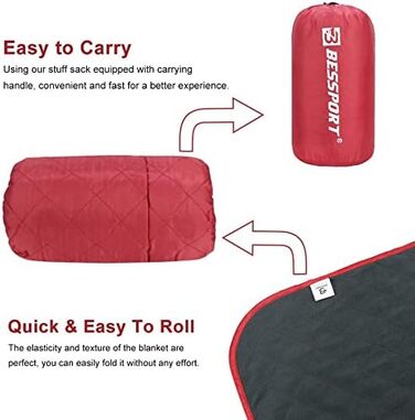 Bessport Camping Blanket, Picnic Blanket Sand-Resistant Camping Blanket, Warm Outdoor Picnic Blanket Fleece 200 x 145 cm - for Outdoor, Picnics, Camping, Travel, Patio, and Home Use (Red)