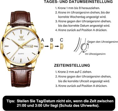 Чоловічий годинник OLEVS з нержавіючої сталі, кварцовий аналоговий годинник, класичний діловий годинник, водостійкий годинник з підсвічуванням, дата, ремінець з натуральної шкіри (білий циферблат/коричневий ремінець)