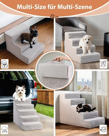 KSIIA Dog Stairs for Small Dogs 44cm High, Pet Stairs with Removable Washable Cover, Cat Stairs for Elderly Cats and Dogs, Non-Slip Dog Ramp Dog Stairs for Bed Sofa, Grey