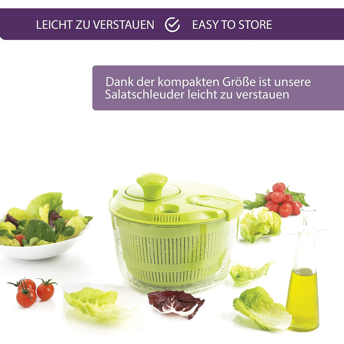 Mastrad Salad Spinner - In a practical size for easy storage - Non-slip base and 100% leak-proof - Dishwasher safe, green, 18.0 x 21.0 x 20.0 cm, F31408