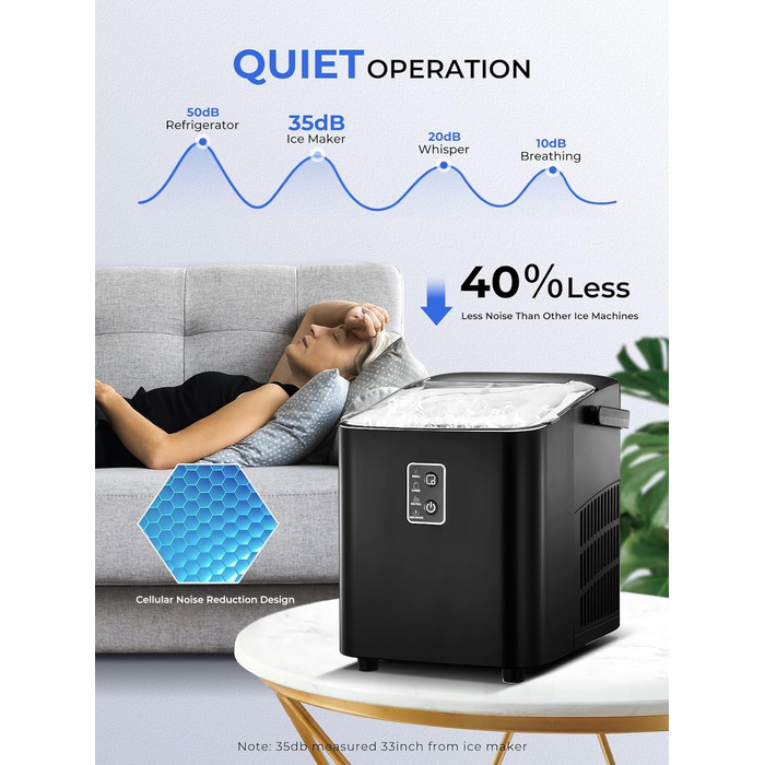 FOHERE Ice Maker - Fast Ice in 5 Minutes, 14kg/24h Capacity, Self-Cleaning, 2 Sizes, Portable for Kitchen, Office, Bar & Party (Black)