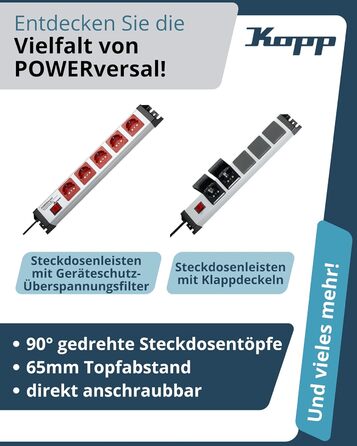 Мережевий фільтр Kopp POWERversal 4-fach, срібно-чорний, IP20, 1.4м, кут 90°