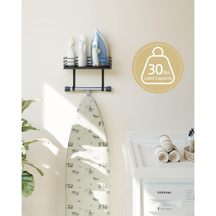 Настінна підставка для прасувальної дошки THYGIFTREE, сіра, з полицею для зберігання