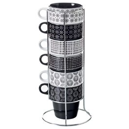 Набір келихів та тарілок Secret de Gourmet Ethnik (6 шт.) з емальованого стінглу, чорно-білий, 13x13x30 см