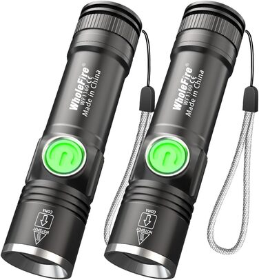 LED ліхтарик WholeFire 2 шт. 5000 люмен, 4 режими, IP65, водонепроникний, для кемпінгу, дітей, туризму, активного відпочинку