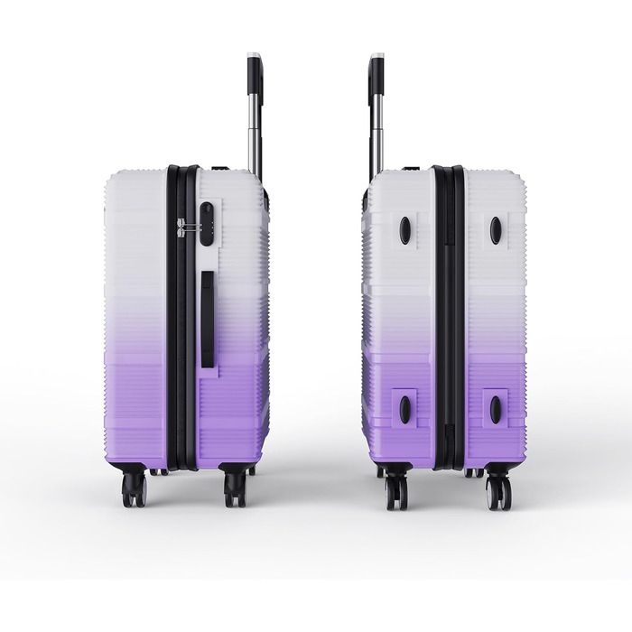 Набір валіз 3 шт., валіза з жорстким корпусом, ручна валіза, набір валіз з полікарбонату, легка та міцна, з обертовими колесами на 360° та замком TSA (перехідний колір фіолетовий)