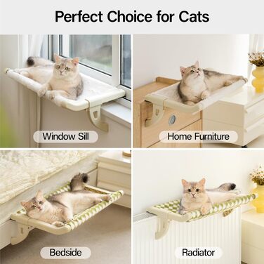 MEWOOFUN Cat Hammock Window Cat Bed Window Sill for Cats - 50x36cm Cat Bed for Radiator Cat Hammock with Soft Bed Removable Suction Cup Free Holds 18kg (Gree L)