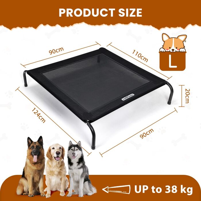 Зручне лежак для собак Nobleza Hundeliege Outdoor, M, 105x80x20 см, для відпочинку на вулиці, кемпінгу, чорного кольору