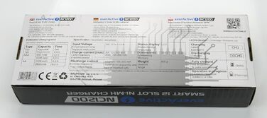 Зарядний пристрій everActive для 12 акумуляторів AAA/AA, швидка зарядка (4 години), LCD дисплей, режим оновлення, адаптер для автомобіля, модель NC-1200