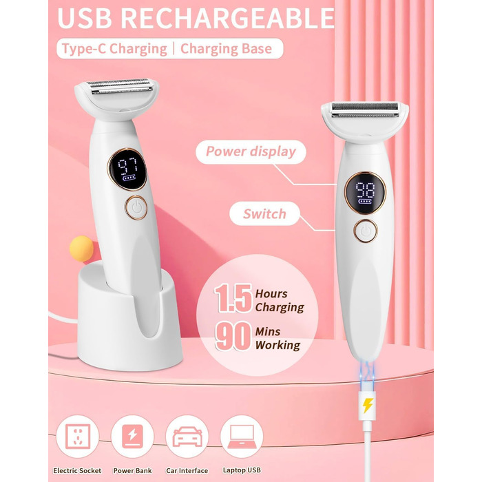 Електричний жіночий тример 5-в-1 для тіла, бікіні, брів та носа. З USB-станцією. Білий