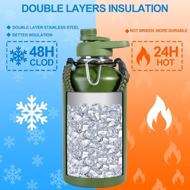 Kalawen Stainless Steel Water Bottle 2.2L Sports Bottle Fitness Water Bottle Leak-Proof Keeps 48h Thermo and 24h Cold Water Bottle Sports BPA Free Water Bottle Outdoor Carbonated Suitable