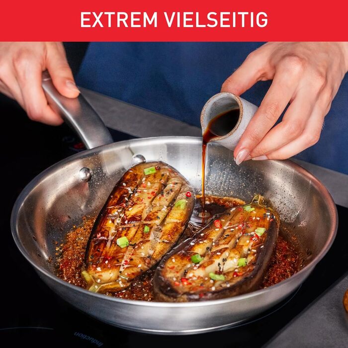 Сковорода Tefal Virtuoso 28 см з нержавіючої сталі, індукційна, довговічна, з ергономічною ручкою - E49206