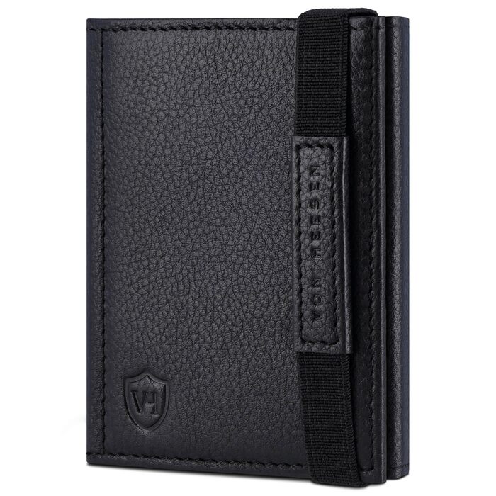 Шкіряний тонкий гаманець VON HEESEN з RFID захистом — компактний картхолдер та портмоне для чоловіків та жінок, чорний (без монетниці)