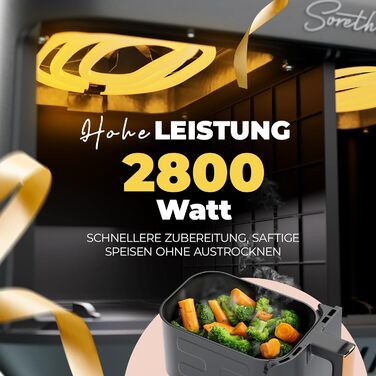 Аерофритюрниця Soretho Dual Zone 2800Вт, 2 камери, 9 л, 10 програм, Shake-функція, сенсорний дисплей, температура 80-200°C