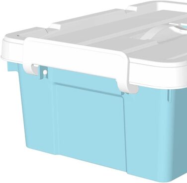 Cetomo 65 l x 6 Plastic Storage Box, Tote Bag, Organizer Container with Robust Lid and Secure Locking Buckles, Stackable, 6 Pieces, Blue with Buckle (20L*6)