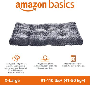 Amazon Basics Machine Washable Dog Bed for Large Dogs - Washable and Durable, 102 x 69 x 9 cm, Gray Swirl (117 x 74 x 10 cm (L x W x H))