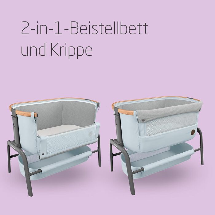 Maxi-Cosi Iora Bedside Crib Baby, Foldable Co-Sleeper, 0–6 Months, max. 9 kg, 4 Recline Positions and 5 Height Levels, Easy to Push, Comfortable Mattress, Large Basket, Easy to Carry, Essential Grey Essential Grey Iora