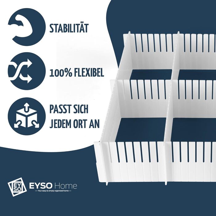 EYSO Home® Drawer Dividers, 36-Piece Set, 33x7 cm including Connectors – fits perfectly in your drawer [extend, shorten, divide] - the organization system