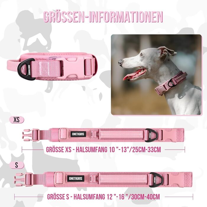 Нашийник для собак OneTigris, тактичний, XS (25-33 см), рожевий