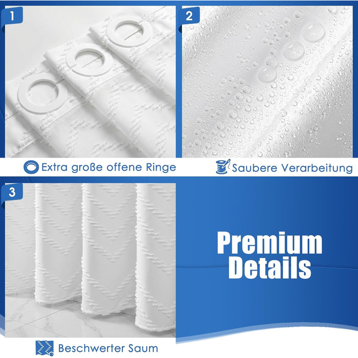 Водонепроникна штора для душу з тканини 180x190 см, 260 GSM, антигрибкова, сіра (біло-бохо) - Преміум якість