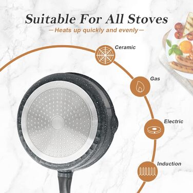 Сковорода 24 см з кришкою, антипригарна, з знімним ручками, підходить для всіх типів плит