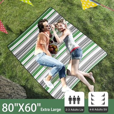 Водонепроникний складаний килимок для пікніка HX&OD 203x203 см, 3 шари, з ременем для кемпінгу, парку, походів, подорожей, концертів, зелений