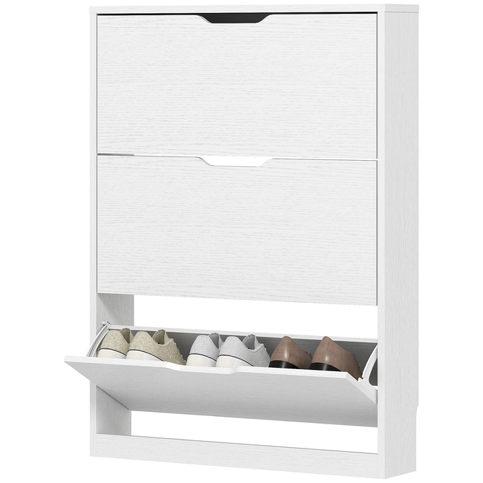 HOMCOM Shoe Cabinet with 3 Flaps, Shoe Rack, Shoe Bin Narrow Shoe Chest for 9-12 Pairs of Shoes 80 x 17 x 108 cm, White | Aosom