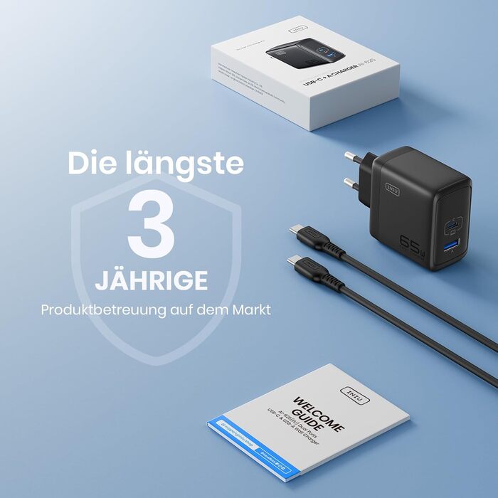 Зарядний пристрій INIU 65W USB-C + USB-A GaN, мережевий адаптер для MacBook, iPad, iPhone, Samsung Galaxy, Pixel - червоний