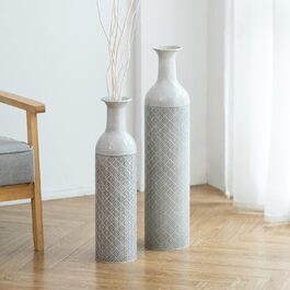 Vintage Black Tall Floor Vase Set of 3 - 68/51/41cm Metal Honeycomb Texture Matte Floor Standing Vase for Living Room, Dining Room, Bedroom, Hallway, Office - Indoor Decorative Vase