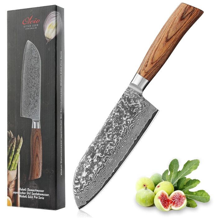 Ніж Santoku Wakoli EDIB Pro Дамаск (VG10) 17 см, рукоять Pakkawood, в подарунковій коробці – для м'яса, риби, овочів