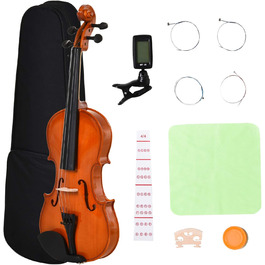 Скрипка HOMCOM 4/4 повного розміру з аксесуарами: футляр, тюнер, підставка, стрічка, каніфоль, запасні струни та ганчірка. Корпус з ялини та клену