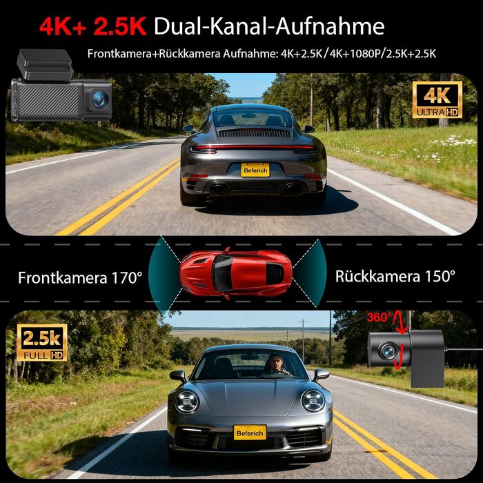 Автомобільний відеореєстратор 4K+2.5K з GPS та 5.8 GHz Wi-Fi, двоканальна камера з IPS-екраном 3.16