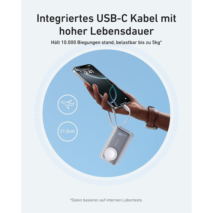 Повербанк Anker MagGo 10000mAh для Apple Watch та iPhone 17/16/15, Samsung, iPad — сертифікований, з вбудованим кабелем USB-C, потужність 35W, білий