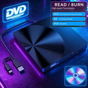 Зовнішній CD/DVD-привід USB 3.0, портативний DVD-RW записувач для ноутбука, ПК, MacBook Pro (Windows, Linux, macOS)