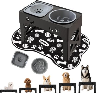 Набір мисок для собак і котів 3-в-1 з регулюванням висоти, антиковзною підстилкою та захистом від розливання (2x1000 мл)