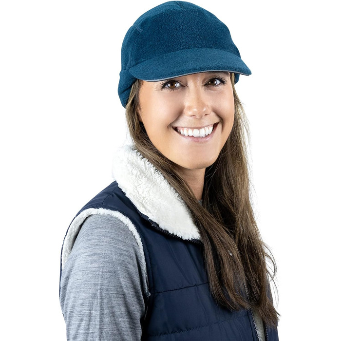 TrailHeads Fleece Sport Mütze Damen - Флісова спортивна шапка для жінок з отвором для хвоста, зимова шапка з світловідбиваючим краєм, універсальний розмір (синьо-зелений та індиго в'язані)