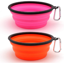 Складні миски для собак та котів SLSON (2 шт.) – 1000 мл, оранжевий та рожевий кольори