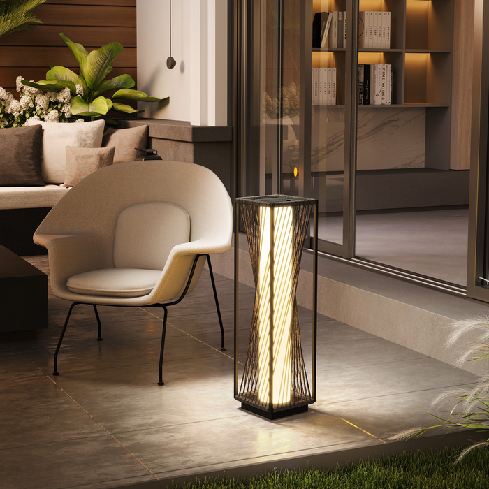 Outsunny Solar Standing Lamp with Light Sensor, 25 LED Lights, Boho Style, IP44 Waterproof, Black+Gray