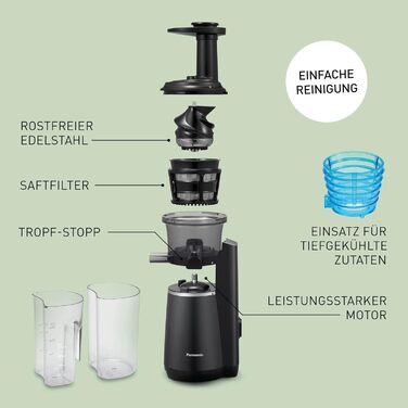 Panasonic Slow Juicer MJ-L501KXE Juicer (Juicer for Fruits/Vegetables, Juice Extractor, Sorbet Making, Electric Juicer, 150 W, black)