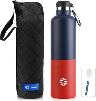 Фляга спортивна Feijian 1L з карабіном - термофляга з нержавіючої сталі, витримує напій з газом, без BPA, для спорту, відпочинку, школи, кемпінгу, велосипеду, армійський зелений (блакитний & червоний)