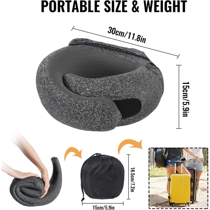 Подушка для шиї в літак з капюшоном, Memory Foam, для подорожей, офісу, авто. Зручно розкладається та зберігається.