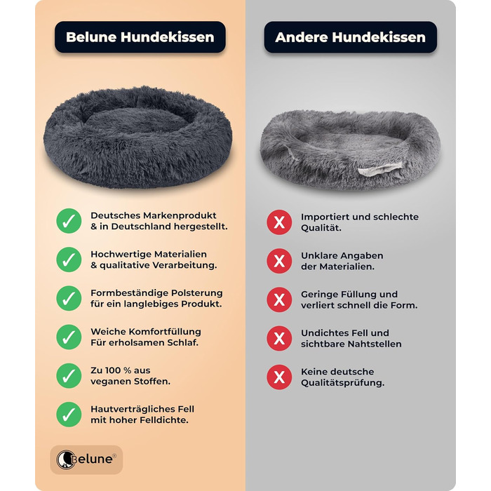 Belune® Лежанка для собак [знімний, washable cover] - Оригінал - [L, 100 см, темно-сірий] Корзина для собак, ліжко для котів, лежанка для собак, м'яка лежанка для собак великих, середніх та маленьких собак L (100 см) Темно-сірий