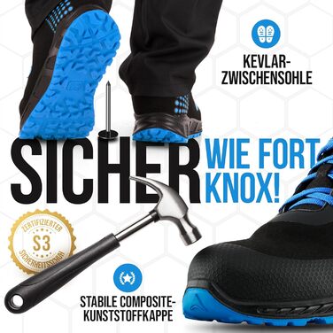 Черевики робочі KRÄHE Black Crow S3 ESD SRC для чоловіків, 44 EU, блакитні