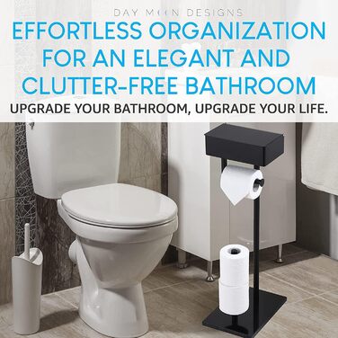 Day Moon™ Standing Toilet Paper Holder, Wet Toilet Paper Box - Toilet Paper Holder with Wet Tissue Box, Toilet Paper Holder with Shelf - Toilet Paper Holder Matte Black Free Standing