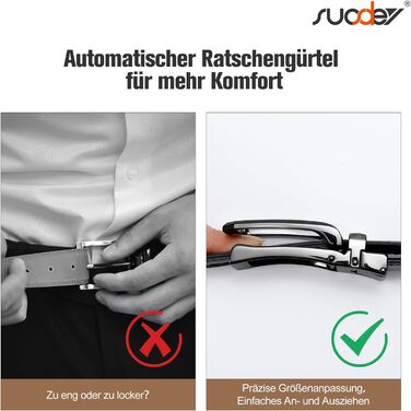 Чоловічий шкіряний ремінь Suosdey з автоматичною пряжкою, без отворів, ширина 30 мм, для ділових костюмів, джинсів та штанів, регульований, для талії 91-100 см