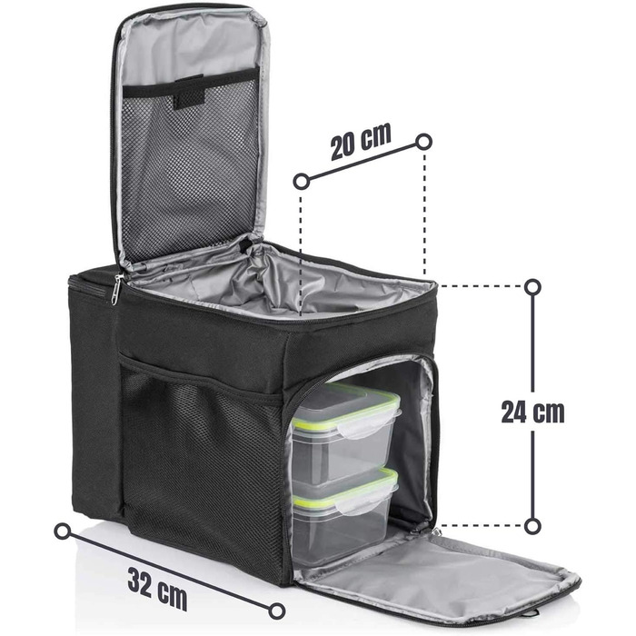 Сумка-холодильник Dimono® 15L з 3 контейнерами для їжі; пікнікова сумка з 3 ланчбоксами + кришка; сумка для обіду Isotasche з 3 боксами та охолоджувальним акумулятором (чорна)