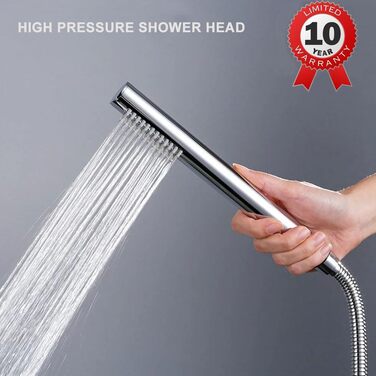 Showerhead with Hose 1.5m, High-Pressure Handheld Shower with Hose, Brass Fixed Showerhead with Hose, Water-Saving Showerhead with Pressure Booster for Higher Water Pressure, with 1 Spray Pattern (Round)