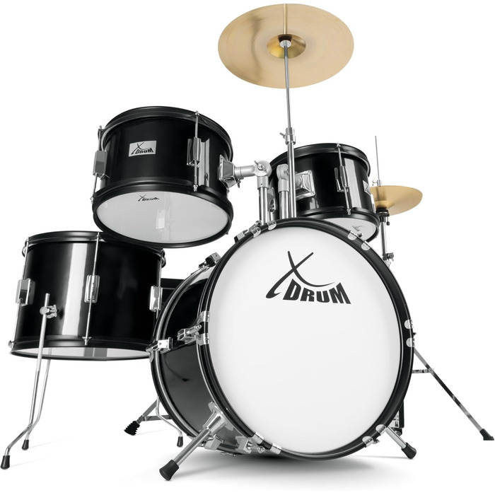 XDrum Junior Pro Kinder барабанний комплект Red - для дітей 5-9 років - з аксесуарами та навчальним посібником (Чорний, Solo)