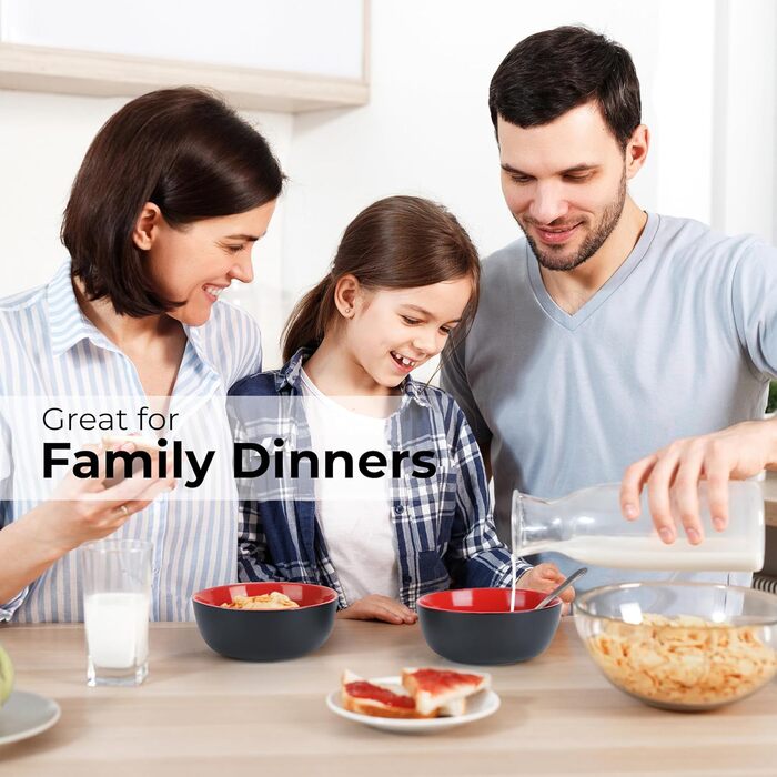 MIAMIO Набір посуду на 6 осіб / 24-тісний набір посуду з каменю, сервіз з тарілками, мисками, чашками та суповими тарілками - колекція Le Papillon (Червоний, 24 елементи)