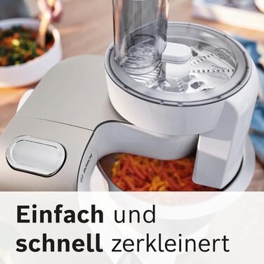 Bosch Kitchen Machine Series 4 MUM5XW20, stainless steel bowl 3.9 L, integrated scale, mixer 1.25 L, professional dough hook, snow sweeper, silicone beater, continuous slicer, 4 discs, 1000 W, white/silver white, 2 accessories, integrated scale